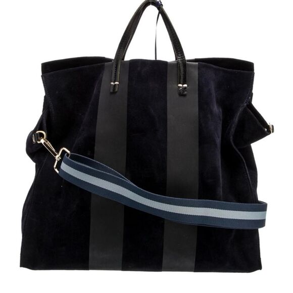Clare V Navy Suede Tote with Blue Striped Strap - Picture 3 of 6